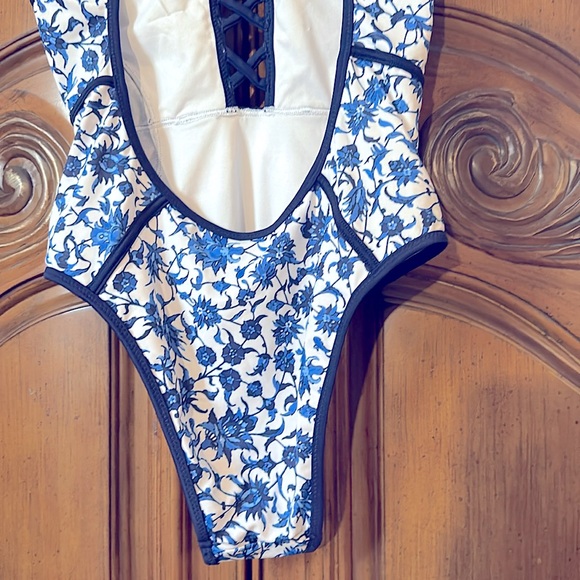 Floral Blue and White One Piece Blue Ruby Swimsuit - Picture 11 of 16